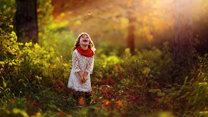 children, photography, Jake Olson, little girl, outdoors, laughing, HD wallpaper