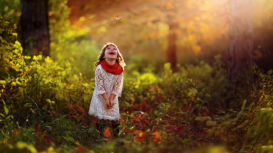 children, photography, Jake Olson, little girl, outdoors, laughing, HD wallpaper HD wallpaper