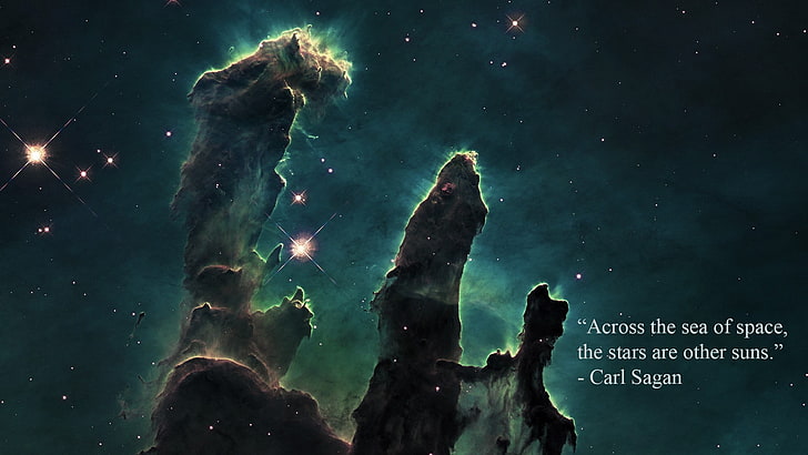 Carl Sagan, nebula, Pillars Of Creation, quote, space, HD wallpaper