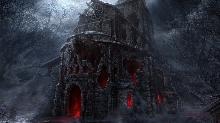 haunted castle wallpaper, Diablo III, castle, dark, video games, Diablo, digital art, church, creepy, artwork, fantasy art, HD wallpaper