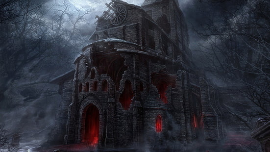 sfondo del castello infestato, Diablo III, castello, buio, videogiochi, Diablo, arte digitale, chiesa, raccapricciante, opera d'arte, fantasy art, Sfondo HD HD wallpaper