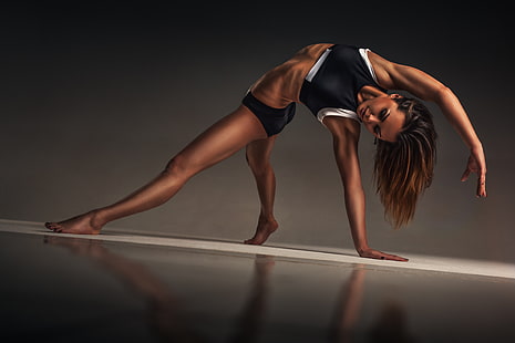 donna, posa, equilibrio, yoga, abbigliamento sportivo, allungamento, tecnica, Sfondo HD HD wallpaper