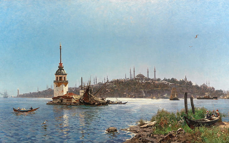 ドイツの画家、カール・サルツマン、カール・ザルツマン、コンスタンティノープルの眺め、コンスタンティノープルの眺め、 HDデスクトップの壁紙