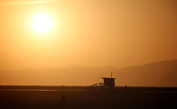 California Sunset, United States, California, Ocean, Beach, People, Yellow, Sunset, Light, Station, Desktop, Background, Mountains, Last, Sand, Lifeguard, canon, Stand, person, losangeles, southerncalifornia, canonefs18135mmf3556isstm, lifeguardstation, playadelrey, HD wallpaper