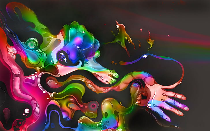 mãos, colorido, abstrato, arte digital, HD papel de parede