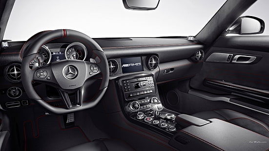 czarne wnętrze samochodu Mercedes-Benz, Mercedes SLS, wnętrze samochodu, Mercedes Benz, samochód, pojazd, Tapety HD HD wallpaper