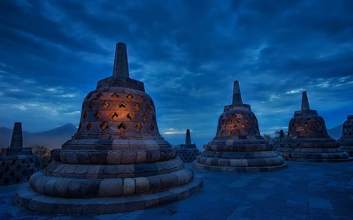 The Blue Temple Indonesia, brown concrete landmark, World, Indonesia, HD wallpaper