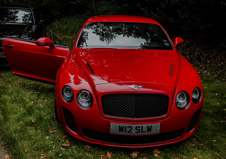 red Bentley Continental, bentley continental gt, red, front view, luxury, HD wallpaper