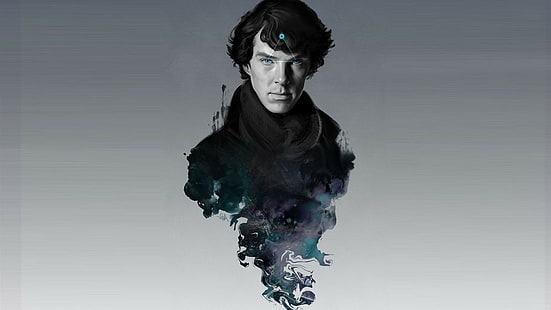Sherlock Holmes, Benedict Cumberbatch, Sherlock, TV, fondo simple, humo, Fondo de pantalla HD HD wallpaper