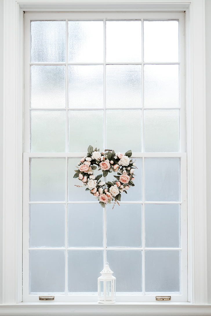 window, wreath, heart, minimalism, HD wallpaper