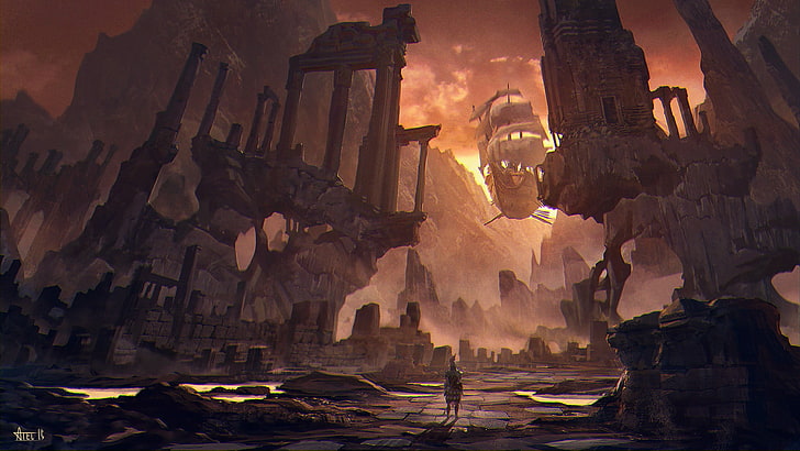 game cover, artwork, fantasy art, ruins, HD wallpaper