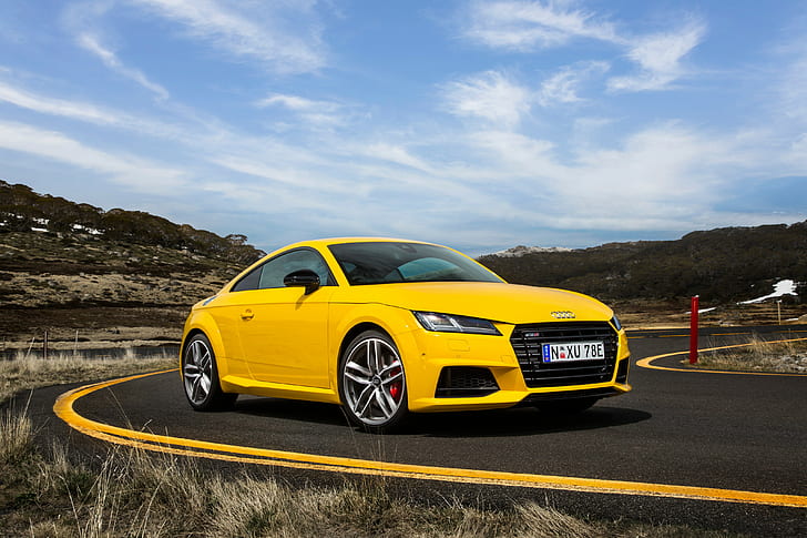 Audi, TTS coupe, kuning, coupe, Audi, TTS, Wallpaper HD