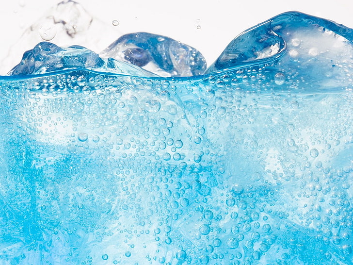 blue water, water, liquid, drops, ice, cold, HD wallpaper