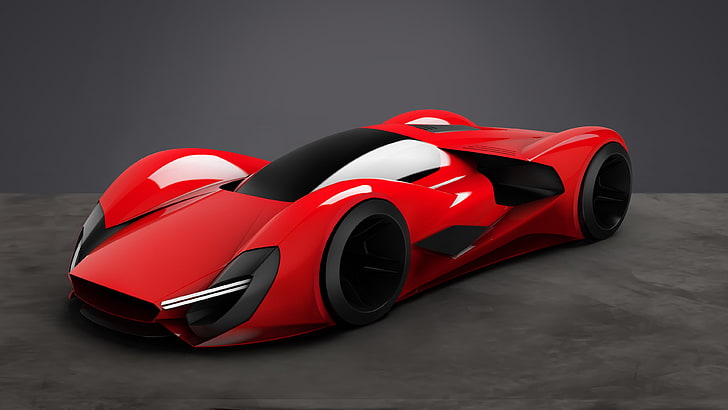 concept of red and black sports coupe, Ferrari 2040, Parabolica, supercar, Ferrari World Design Contest 2016, FWDC, red, HD wallpaper