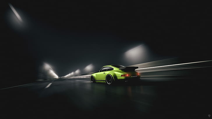 Dunkelheit, Auto, Porsche, Fahrzeug, RWB Porsche 930, grüne Autos, HD-Hintergrundbild
