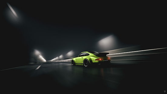 escuro, carro, Porsche, veículo, RWB Porsche 930, carros verdes, HD papel de parede HD wallpaper