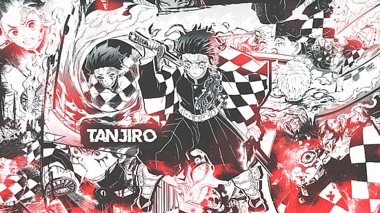 manga, collage, Kimetsu no Yaiba, Kamado Tanjiro, HD tapet HD wallpaper
