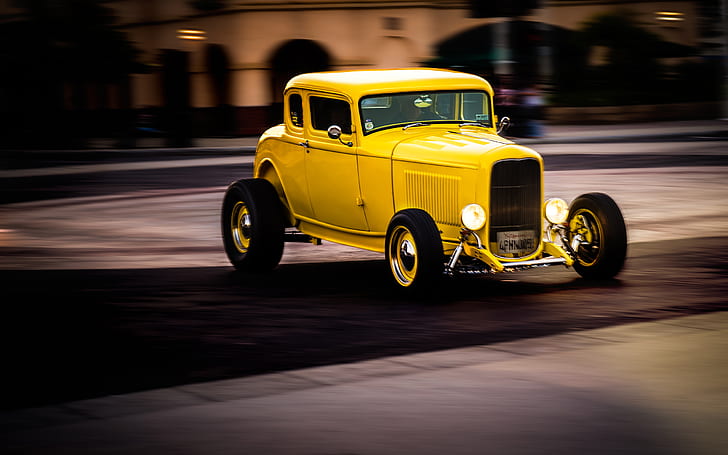 Classic Car Klasyczny Hot Rod HD, żółty samochód zabytkowy, samochody, samochód, klasyczny, gorący, pręt, Tapety HD