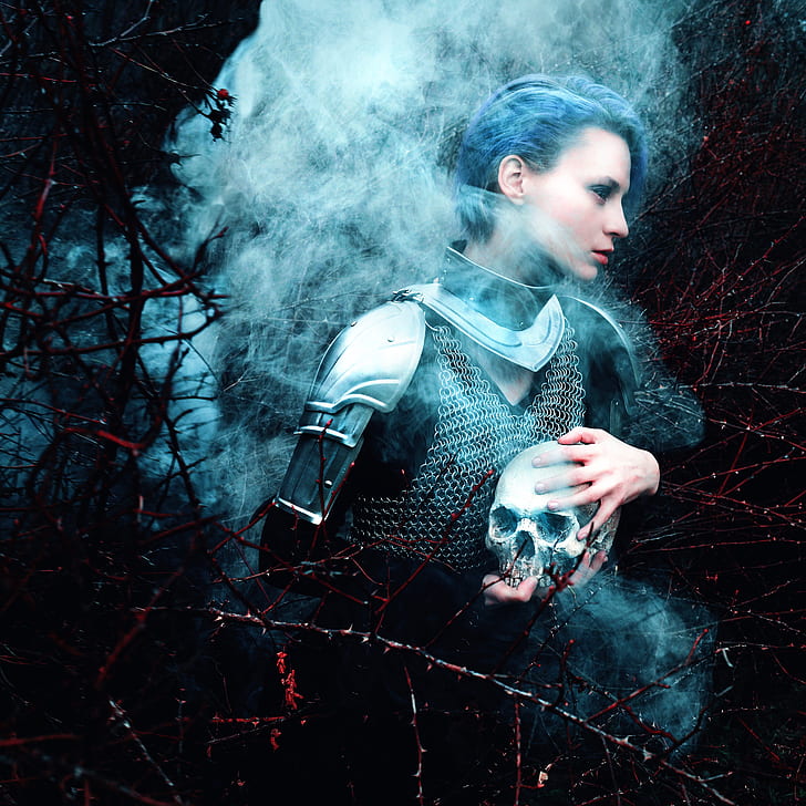 girl, skull, armor, Kindra Nikole, Fox Chalker, HD wallpaper
