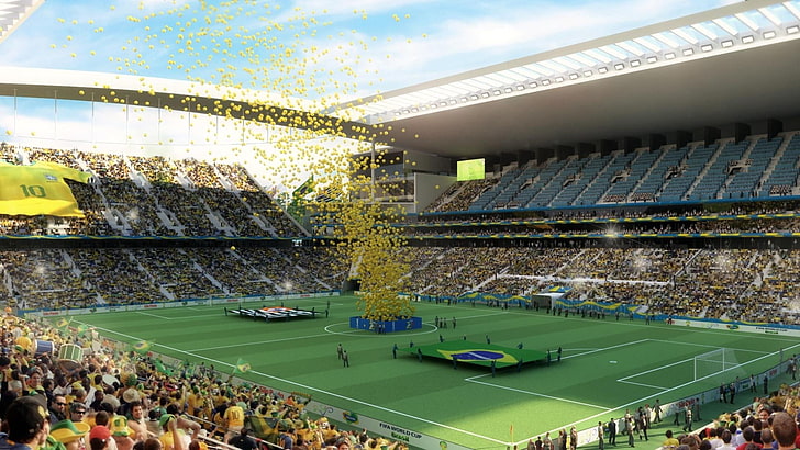 футбольный стадион, Сан-Паулу, Бразилия, стадион, футбол, 2014, сборная Бразилии, HD обои