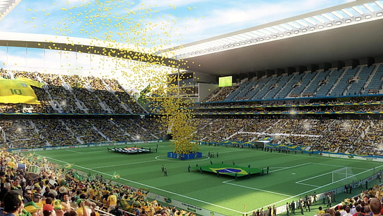 футболен стадион, Сао Пауло, Бразилия, стадион, футбол, 2014 г., бразилски национален отбор, HD тапет HD wallpaper