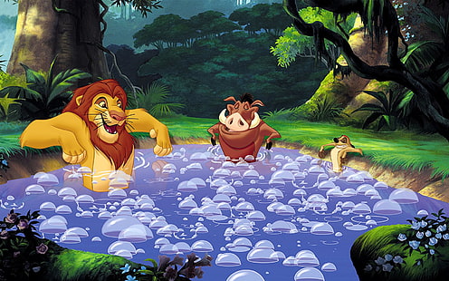 Cartoons Disney The Lion King African Oasis Simba Timon And Pumbaa Best Friends Hd Wallpaper 1920×1200, HD wallpaper HD wallpaper