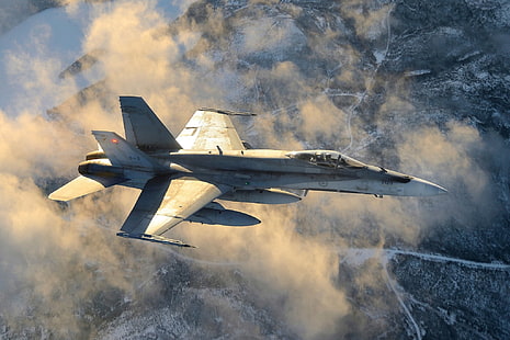 пейзаж, небе, самолет, McDonnell Douglas FA-18 Hornet, реактивен изтребител, HD тапет HD wallpaper