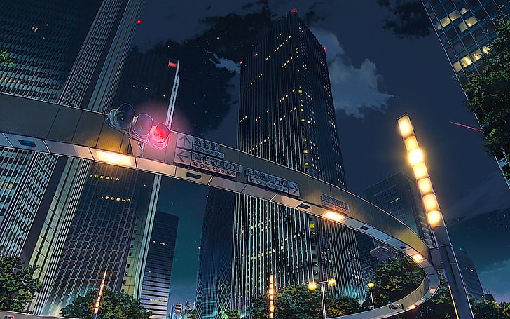 Anime, ditt namn., Byggnad, stad, Kimi No Na Wa., Natt, himmel, Tokyo, trafikljus, HD tapet