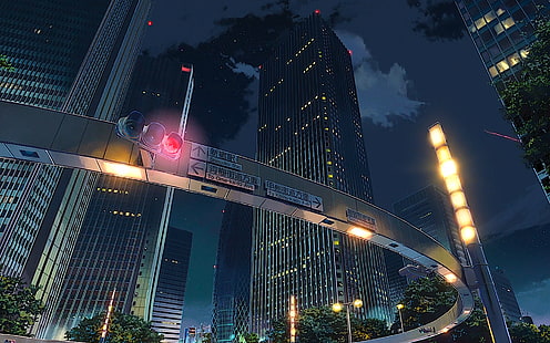 Anime, ditt namn., Byggnad, stad, Kimi No Na Wa., Natt, himmel, Tokyo, trafikljus, HD tapet HD wallpaper