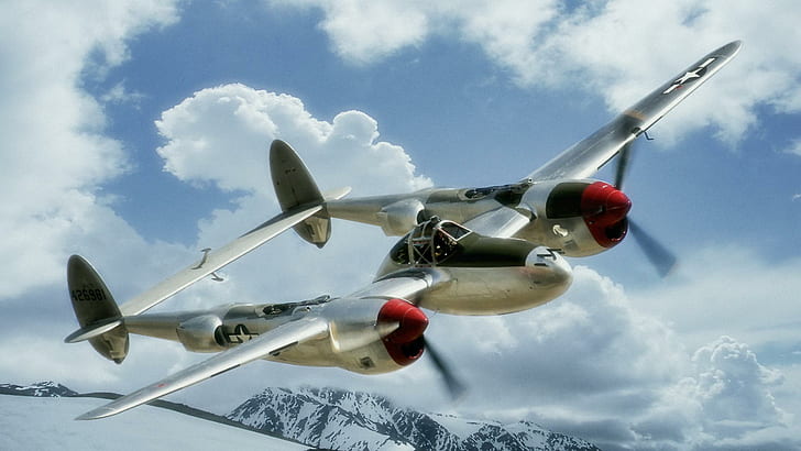 Lockheed P-38 Светкавица, осветление, 1941, p-38, Втората световна война, 1080, самолетни самолети, HD тапет