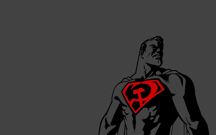 Superman, komunisme, latar belakang sederhana, komik, seni komik, latar belakang abu-abu, Wallpaper HD