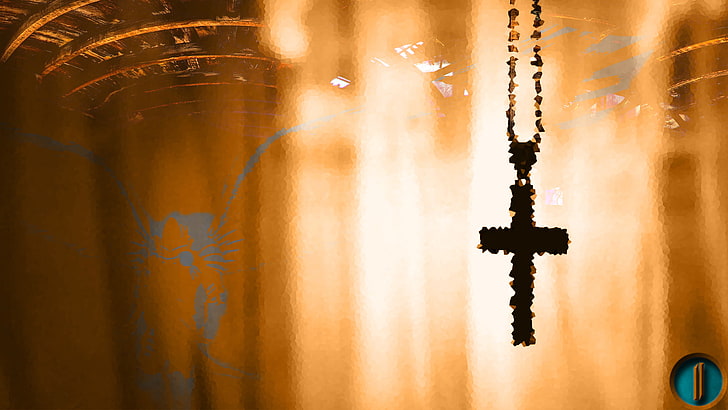 Engel, Kreuz, Jesus Christus, Holz, orange, HD-Hintergrundbild