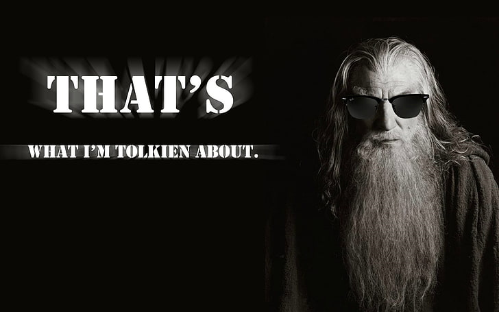 Ecco di cosa sto parlando di testo, Il Signore degli Anelli, Gandalf, mago, occhiali da sole, giochi di parole, J. R. R. Tolkien, umorismo, Sfondo HD