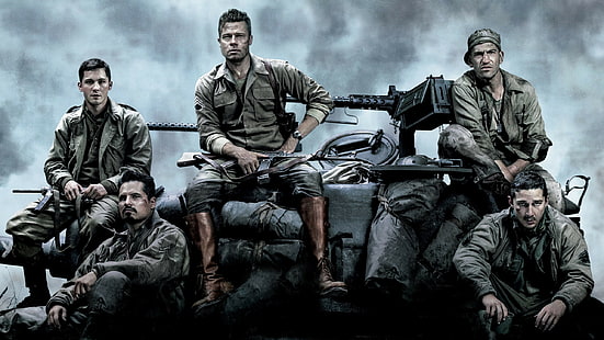 Брэд Питт в Fury фильм, Fury, Брэд Питт, танк, M4 Шерман, съемочная группа, HD обои HD wallpaper