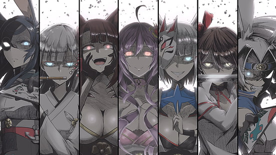 седем женски аниме герои тапет, аниме, аниме момичета, Azur Lane, светещи очи, HD тапет HD wallpaper