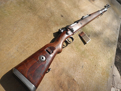 коричневый и черный винтовочный пистолет, оружие, карабин, маузер, К-98, HD обои HD wallpaper