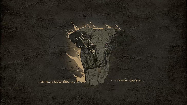 digital art, artwork, ilustration, elephant, simple background, textured, fire, animals, angry, HD wallpaper