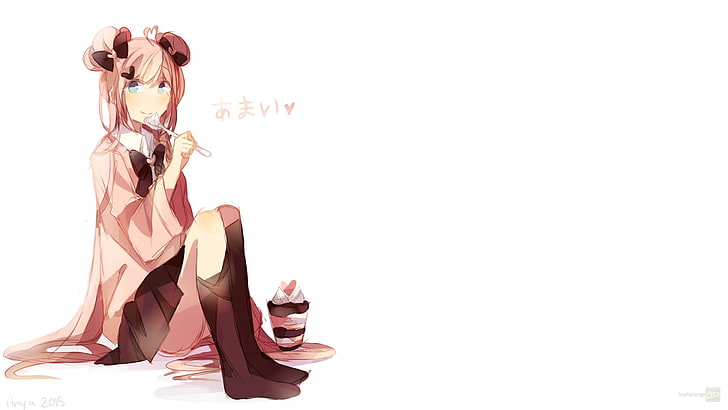pair of brown leather open-toe heeled sandals, pink, original characters, ice cream, HD wallpaper