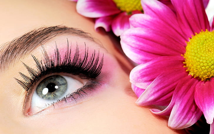 piękny, makijaż oczu, kwiaty, Hd, Tapety HD
