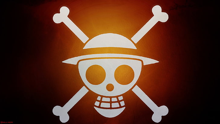 One Piece logo, Anime, One Piece, Flag, Jolly Roger, Orange, Pirate, Skull, HD wallpaper