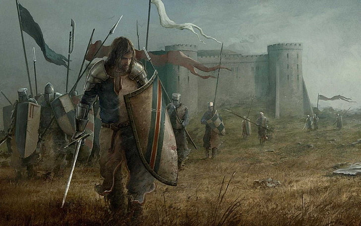 иллюстрация средневековых солдат, фэнтезийное искусство, рыцарь, HD обои