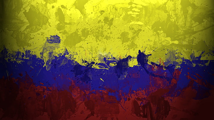 pittura astratta gialla e blu, bandiera, arte digitale, Sfondo HD