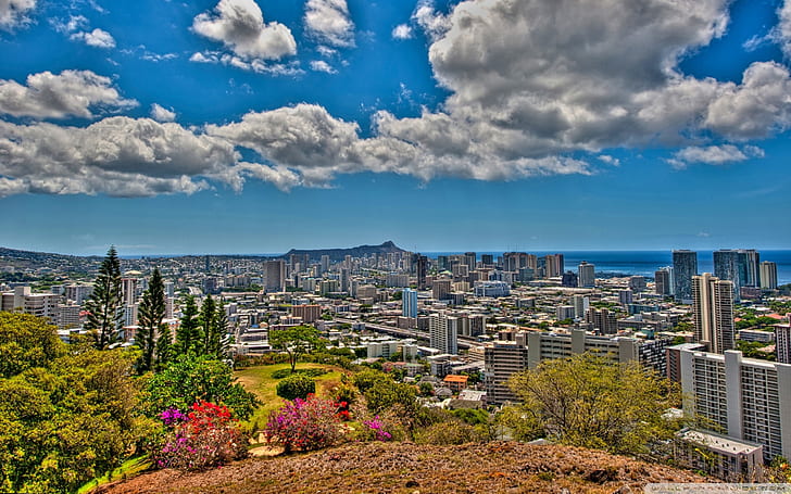 Panoramiczny widok z Honolulu na Hawajach Hdr, Tapety HD