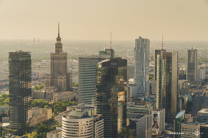 Варшава, силует, небостъргач, Полша, HD тапет