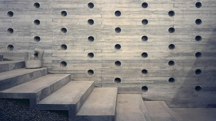 escadas de concreto cinza, construção, degraus, parede, HD papel de parede