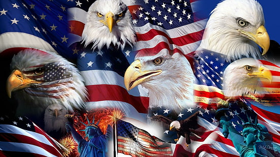 Patriotik Amerika Serikat, persona firefox, elang, hari kemerdekaan, patriot, amerika serikat, patung kebebasan, Wallpaper HD HD wallpaper