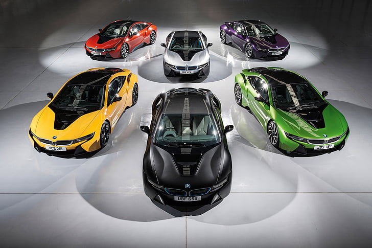 several assorted-color sports car diecast toys, BMW i8, BMW Collection, HD, HD wallpaper