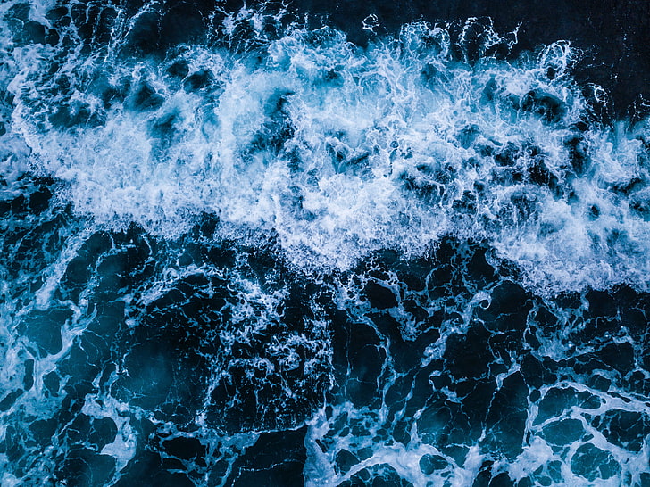 ocean waves, sea, waves, foam, surf, water, view from above, HD wallpaper