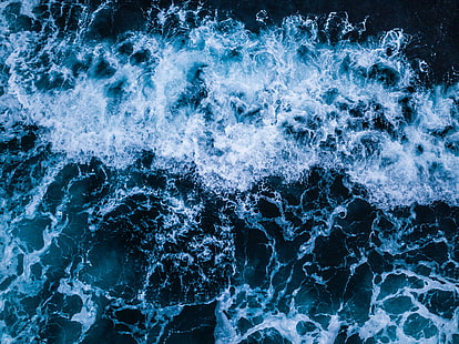 океанские волны, море, волны, пена, прибой, вода, вид сверху, HD обои HD wallpaper