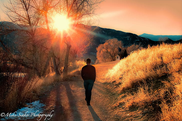walking man between grass field photo, Serenity, walking man, man between, grass, field, photo, Landscape, landscapes, mountains, outdoors, sunset, colors, colorful, Colorado, hdr, TWOP, nature, flickr, Gallery, Simply Beautiful, sport, jogging, exercising, running, one Person, people, silhouette, men, sunlight, sunrise - Dawn, healthy Lifestyle, sports Training, HD wallpaper